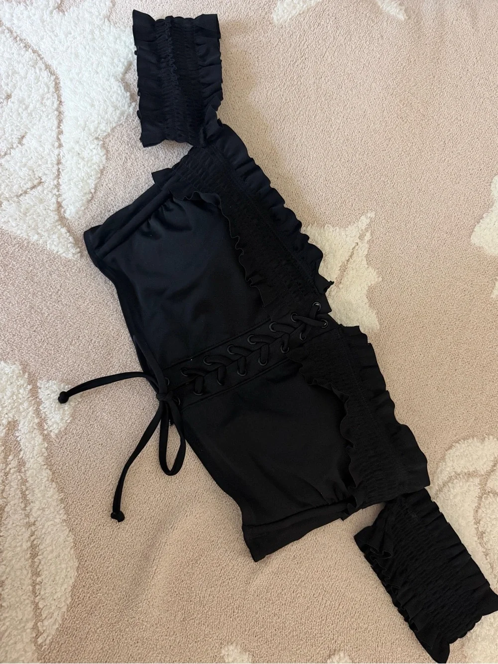 Xhilaration Black Ruffled Lace-Up Bandeau Top